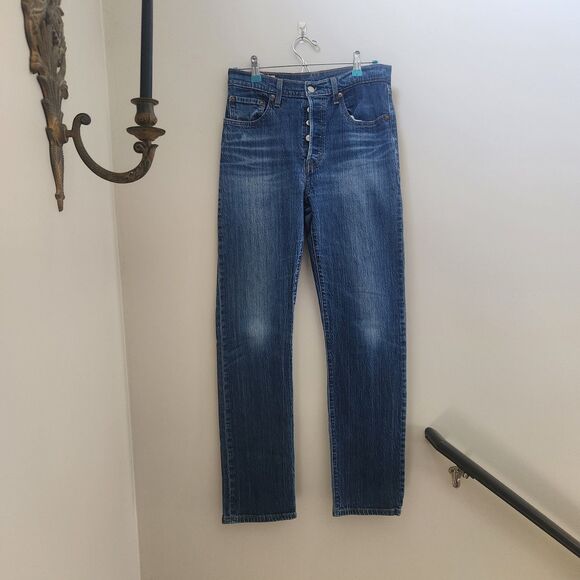 LEVI'S Premium Big E 501 Denim Jeans Regular Straight Unisex 28x32 Button Fly - Picture 1 of 16